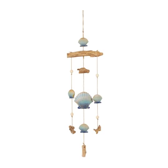 3ft. Blue Ceramic Shell Handmade Ombre Windchime with Driftwood &#x26; Bead Accents